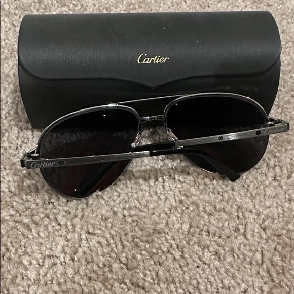 Cartier Silver and Black Aviator Sunglasses - Picture 2 of 4